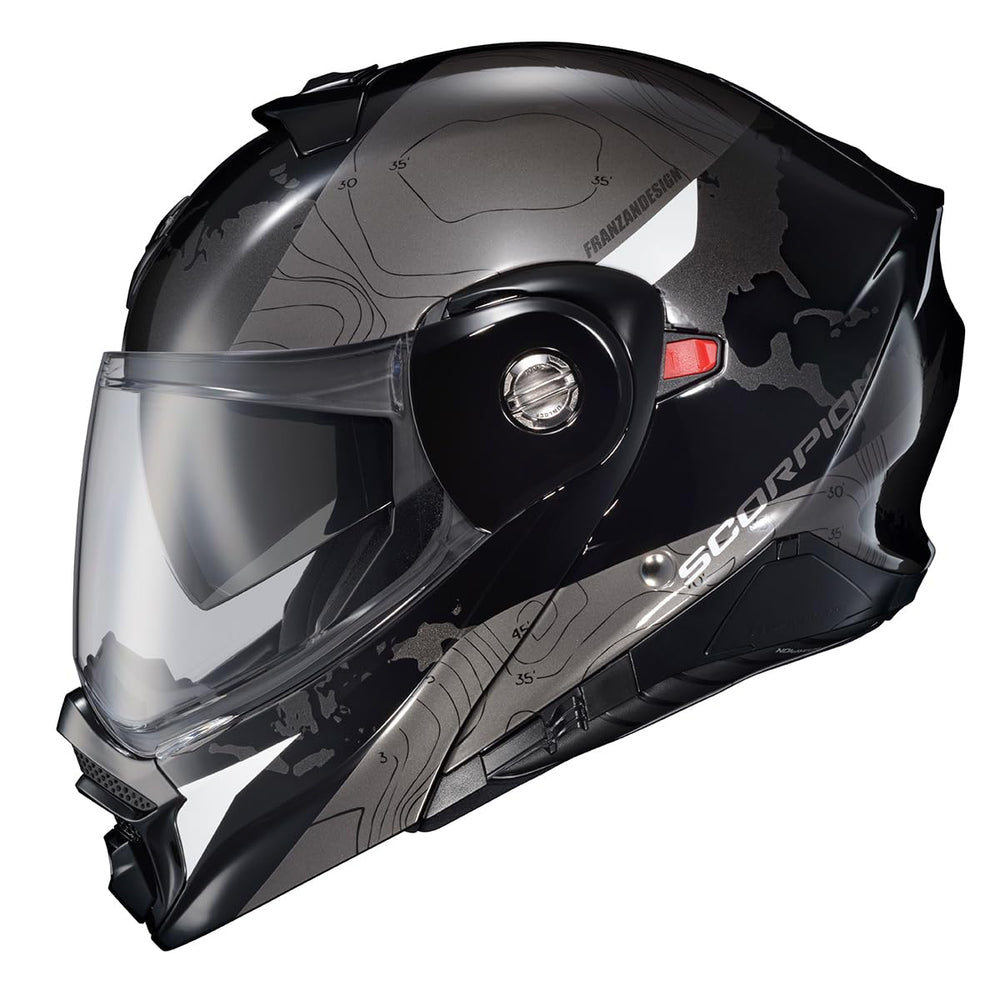 ScorpionEXO AT960 peak visor demonstrates glare reduction for bright days.