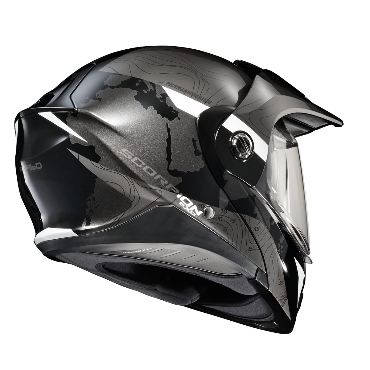ScorpionEXO AT960 shield system emphasizes fog-free clarity and UV protection.