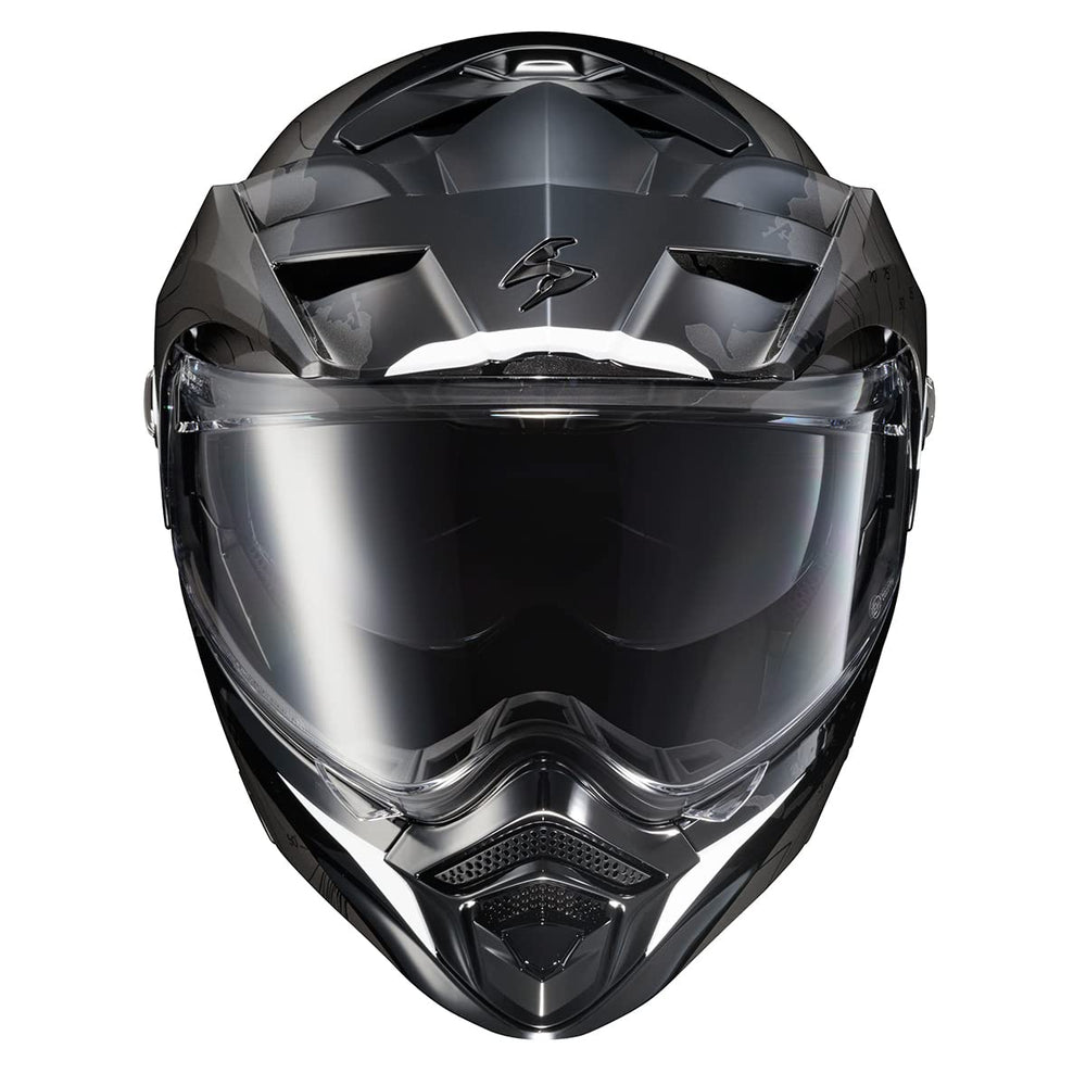 ScorpionEXO AT960 side view showing modular chin bar for adjustable riding comfort.
