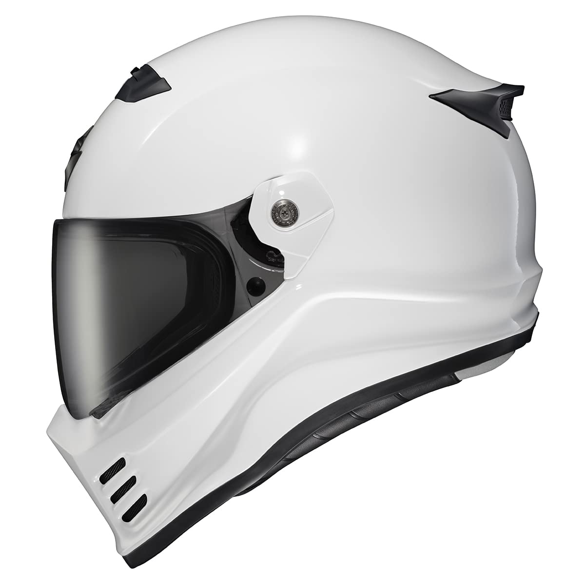 ScorpionEXO Covert FX gloss white shell seen from side, offering lightweight protection for city riding