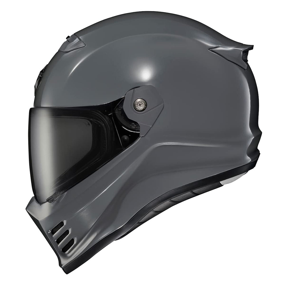 ScorpionEXO Covert FX helmet front view showing cement grey finish and aerodynamic profile for street riding.