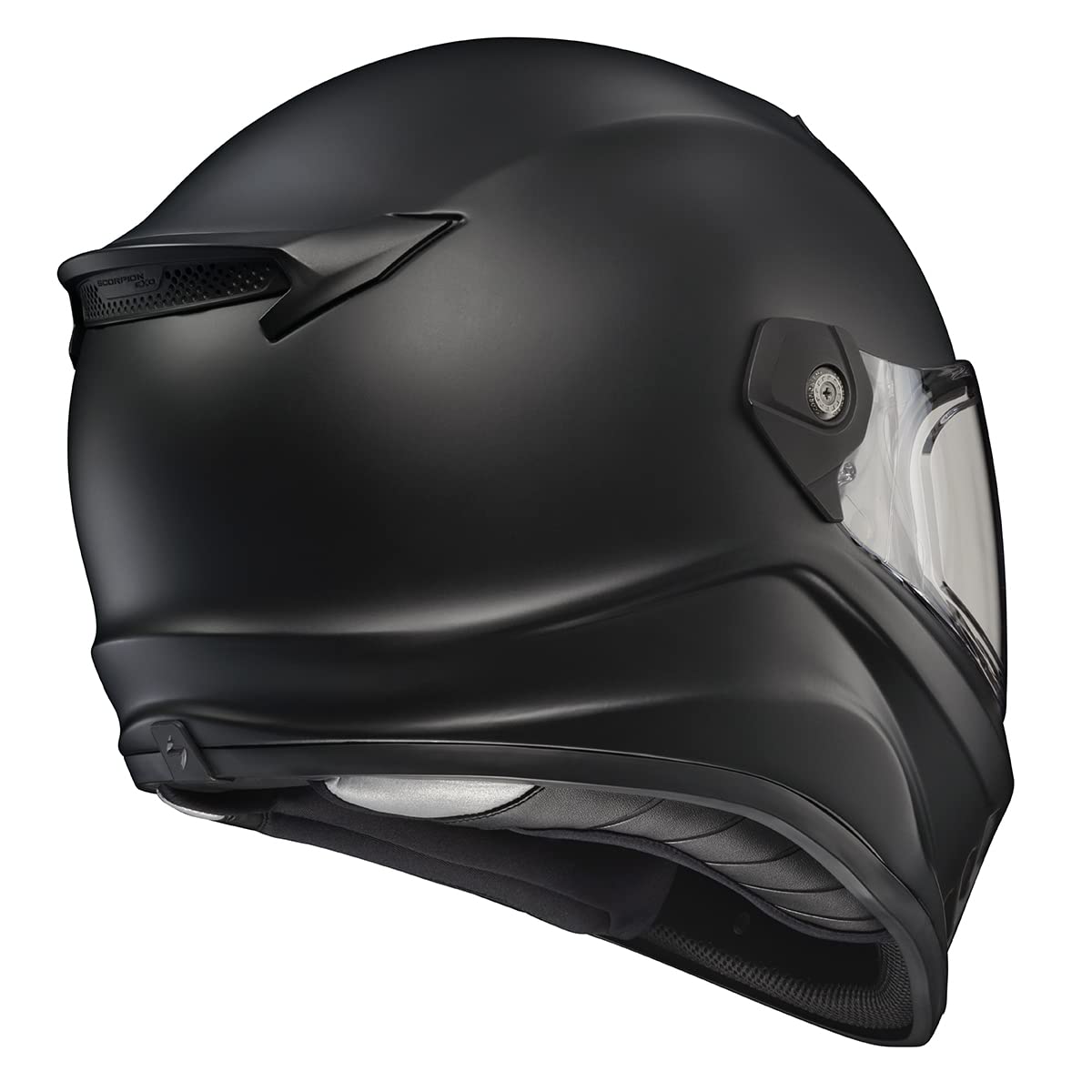 ScorpionEXO Covert FX helmet labels indicate DOT and ECE certification.