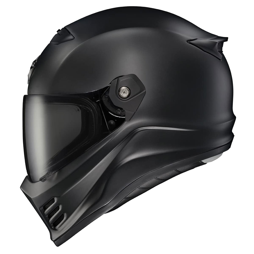 ScorpionEXO Covert FX outer shell matte black for strength and streamlined aerodynamics.