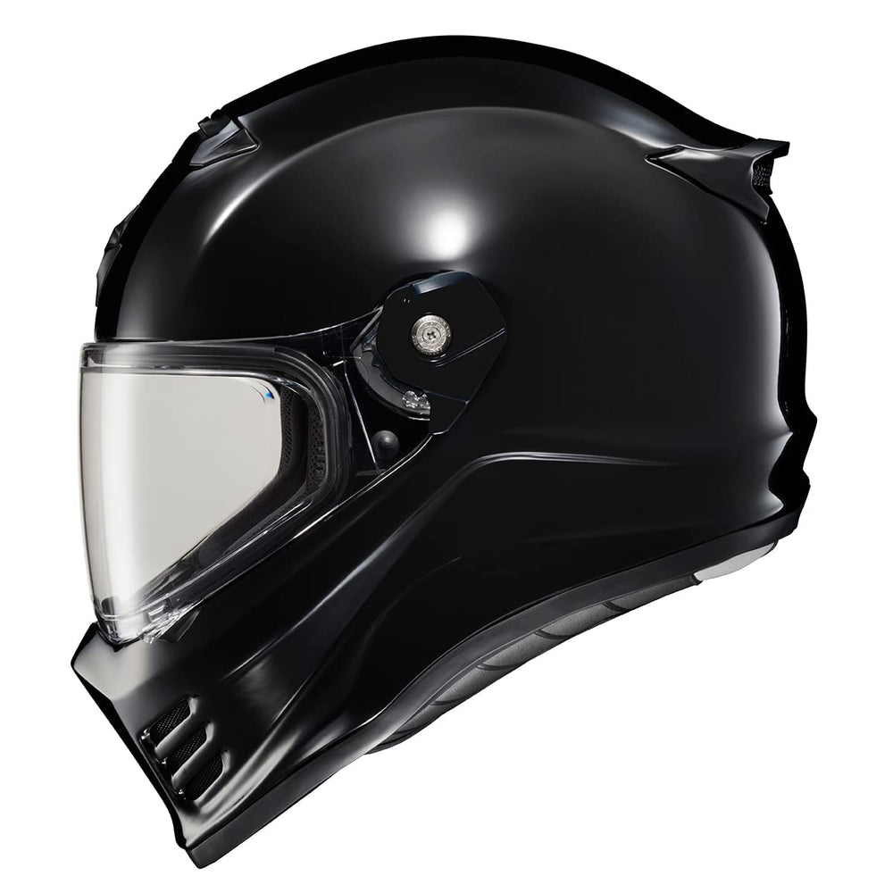 ScorpionEXO Covert FX side view in gloss black showing compact profile and safety features.