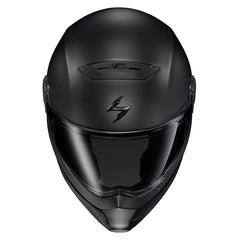 ScorpionEXO Covert FX rear view, matte black with aero-focused details.
