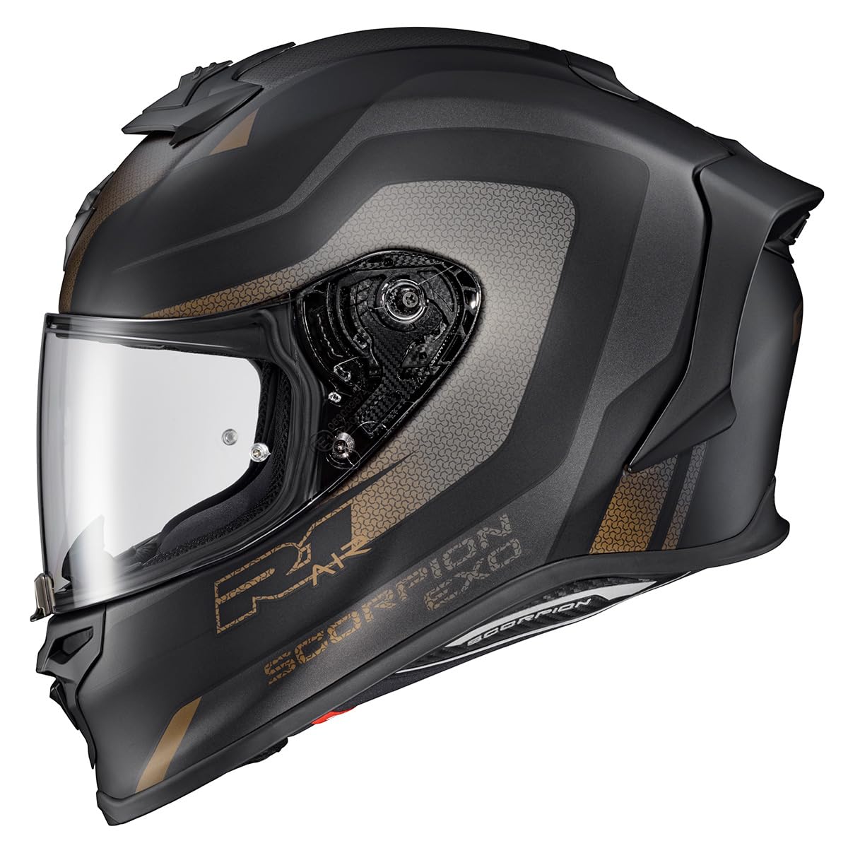 ScorpionEXO R1 Air helmet front view with aero-tuned shell for quieter rides