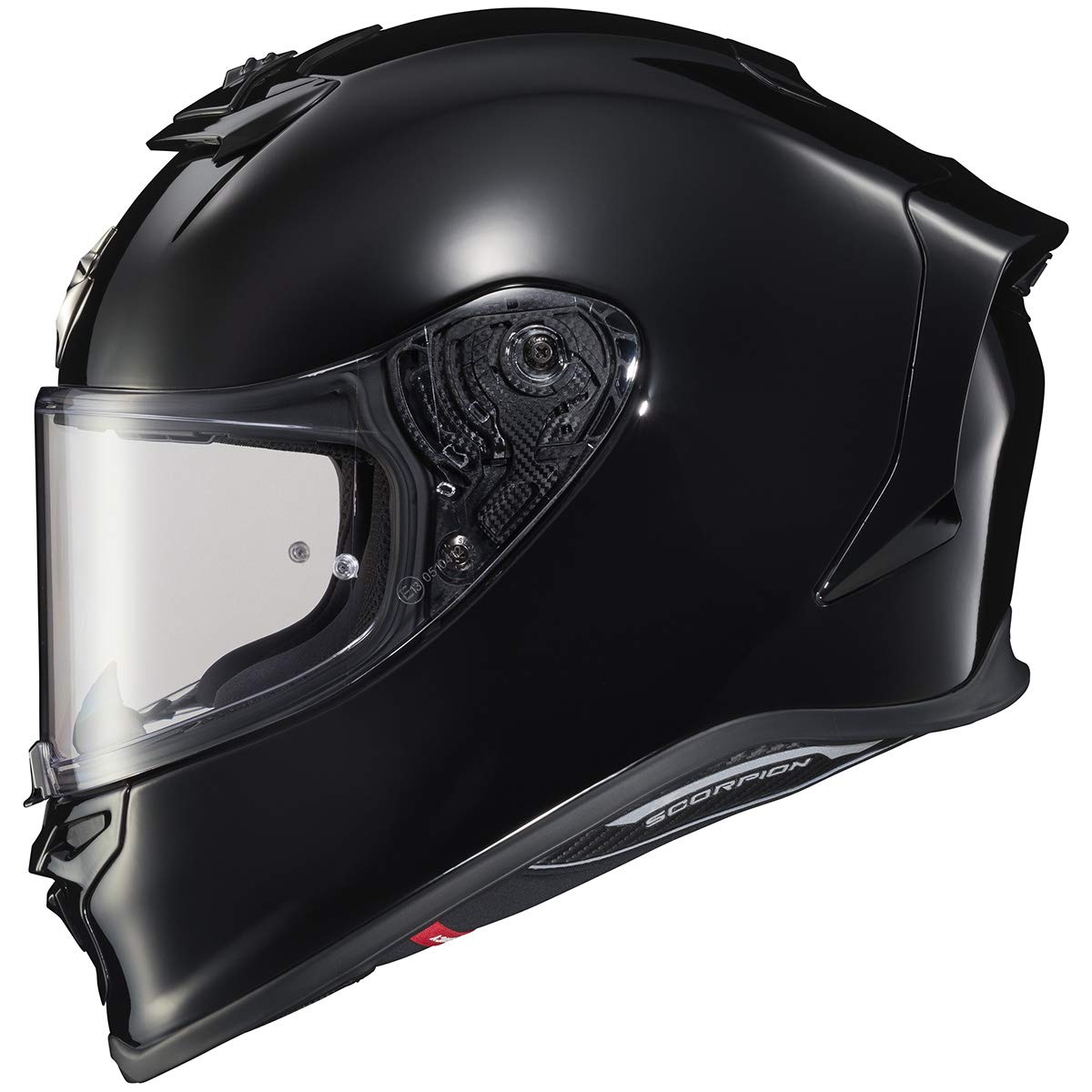 ScorpionEXO R1 Air helmet gloss black, front view, lightweight comfort