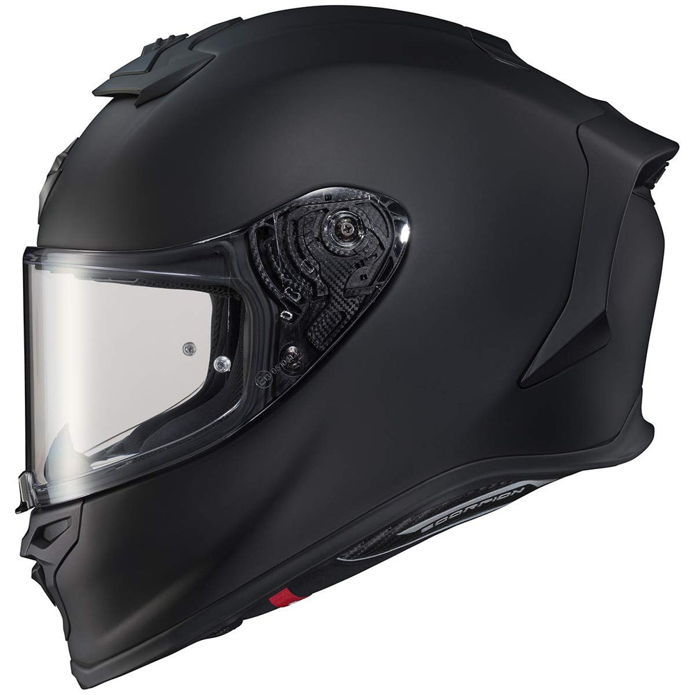 ScorpionEXO R1 Air matte black front view, lightweight aero design.