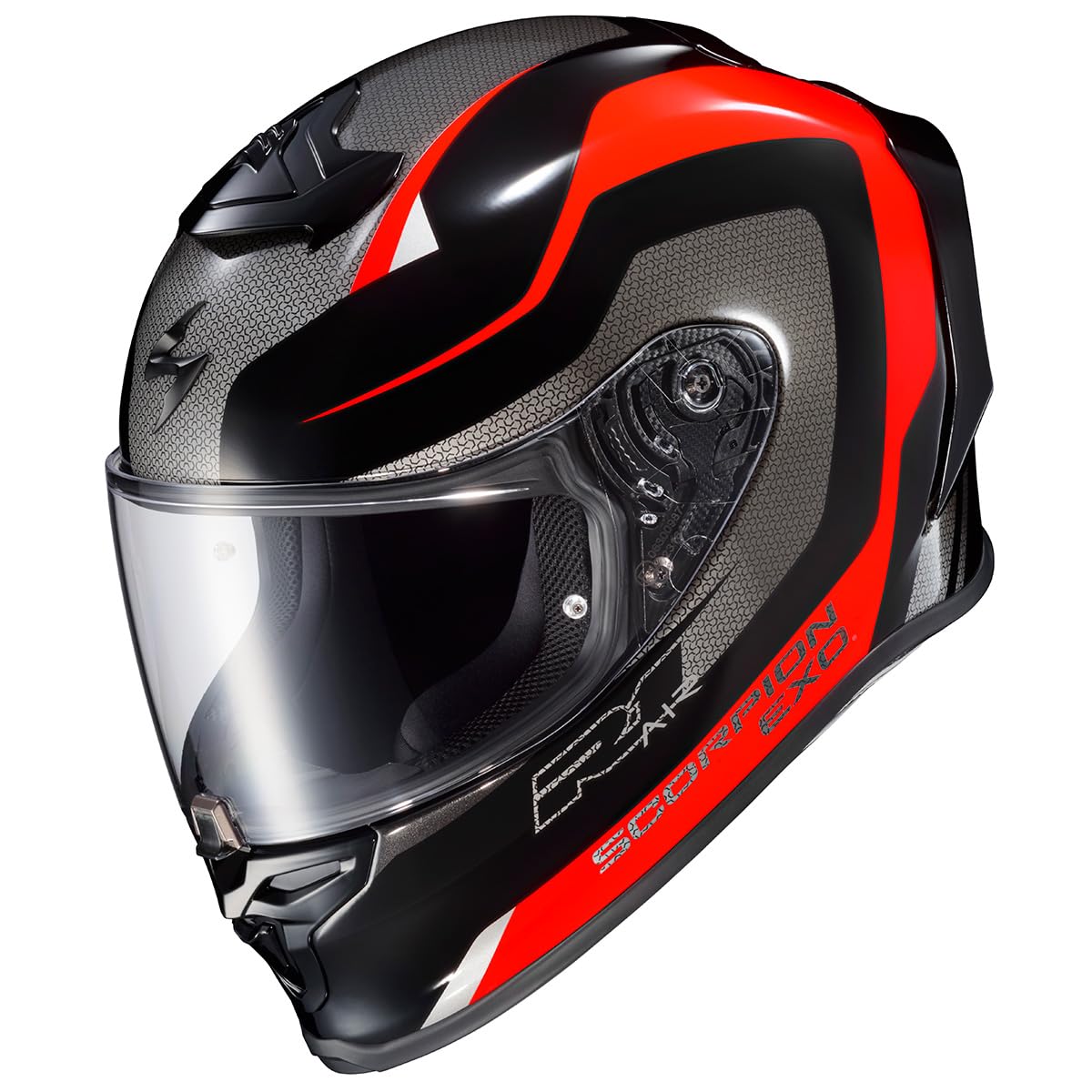 ScorpionEXO R1 Air side profile helmet, aero shape supporting reduced wind fatigue.