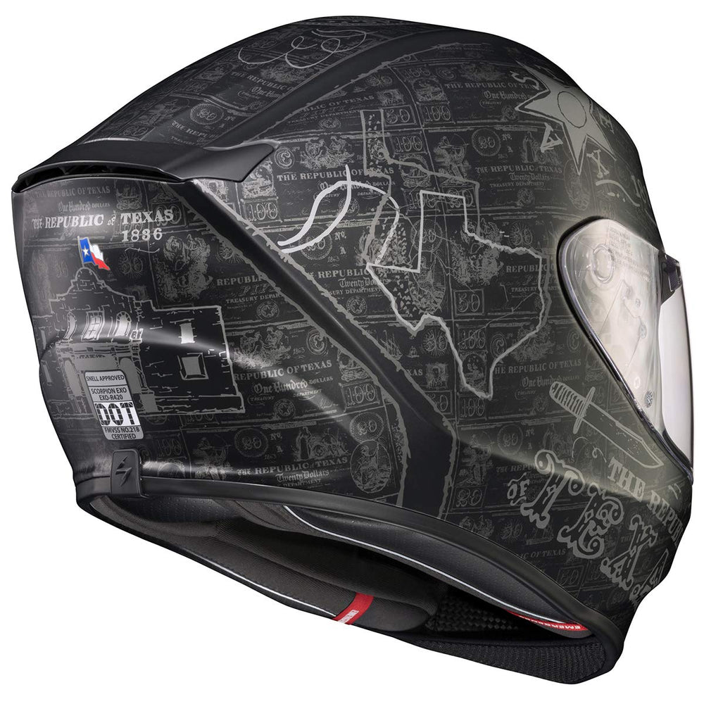 ScorpionEXO R420 Lone Star shield offering anti-fog clarity and UV protection