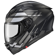 ScorpionEXO R430 Ellip-Tec shield close-up showing secure seal and easy removal