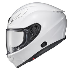 ScorpionEXO R430 front view in white for smooth airflow and quiet rides on highways and city commutes