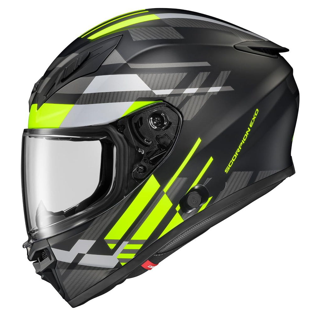 ScorpionEXO R430 front view in hi-viz Paradox finish for daytime visibility