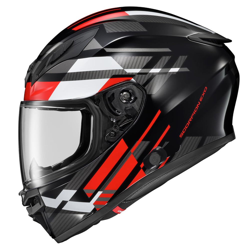 ScorpionEXO R430 Paradox Red front view highlighting the streamlined shell
