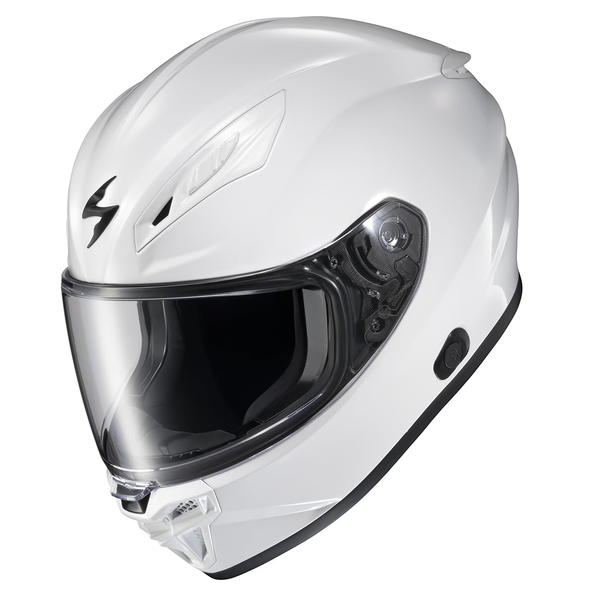 ScorpionEXO R430 visor area highlighting No-Fog shield and secure Ellip-Tec system