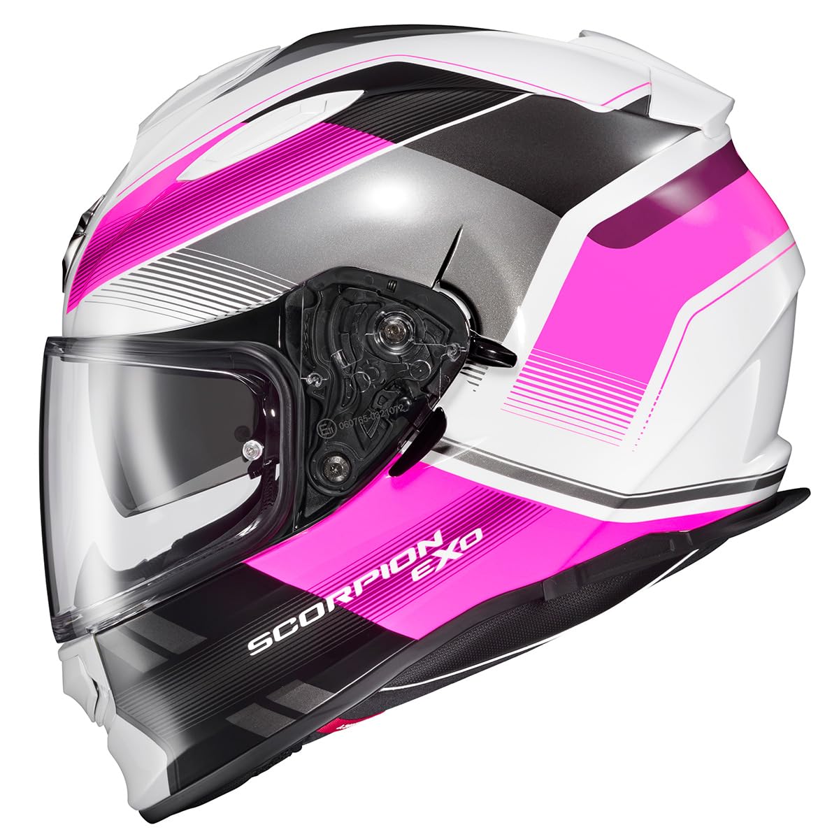 ScorpionEXO Ryzer full-face helmet with pink edge and reliable shield for all-day riding.