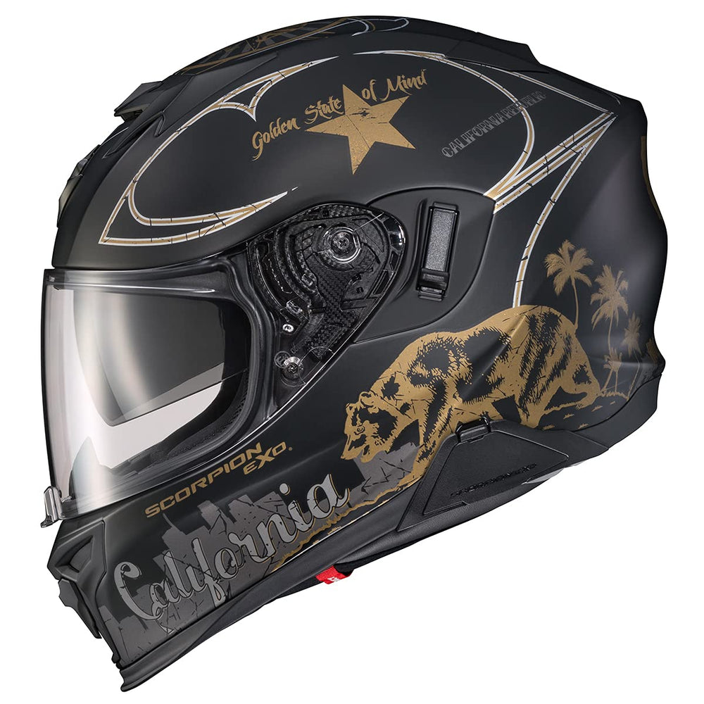 ScorpionEXO T520 helmet showing speaker pockets for Bluetooth devices on long rides