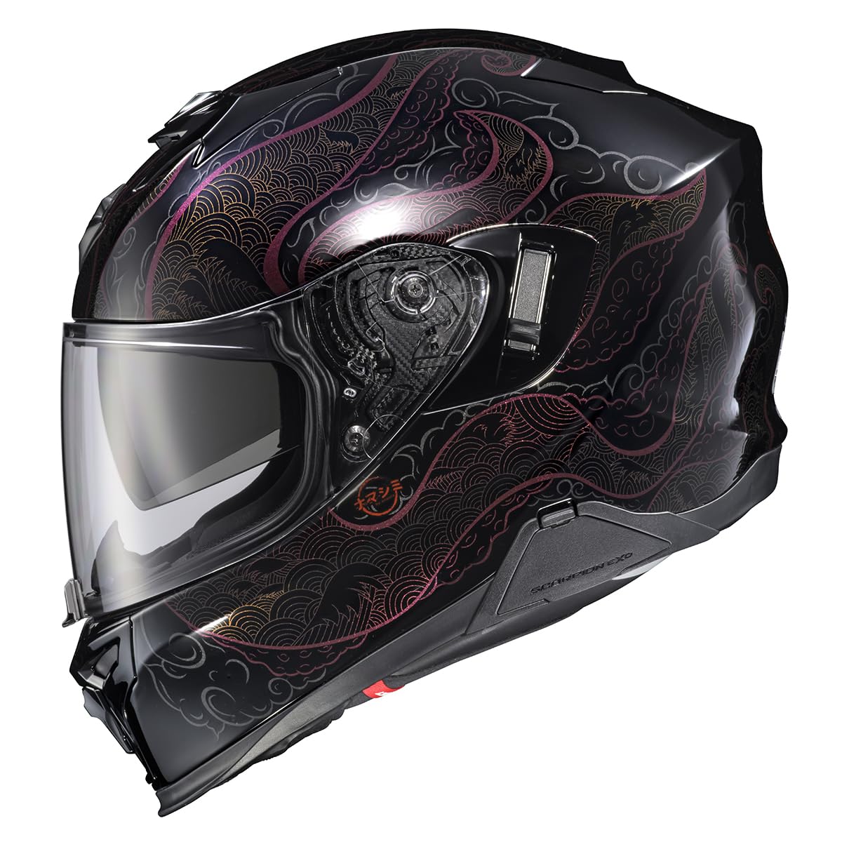 ScorpionEXO T520 full-face helmet front view in black-chameleon with touring comfort