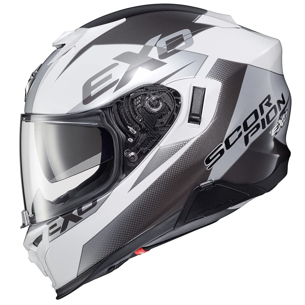 ScorpionEXO T520 full-face helmet front view highlighting lightweight polycarbonate shell for touring