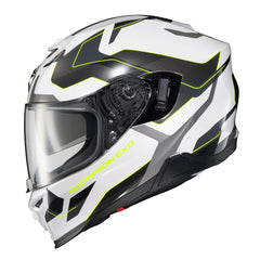 ScorpionEXO T520 front view with white hi-vis shell for high visibility.