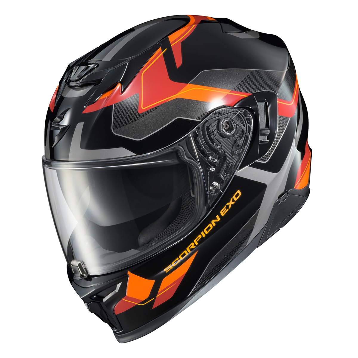 ScorpionEXO T520 orange ventilation system highlighting airflow and comfortable fit
