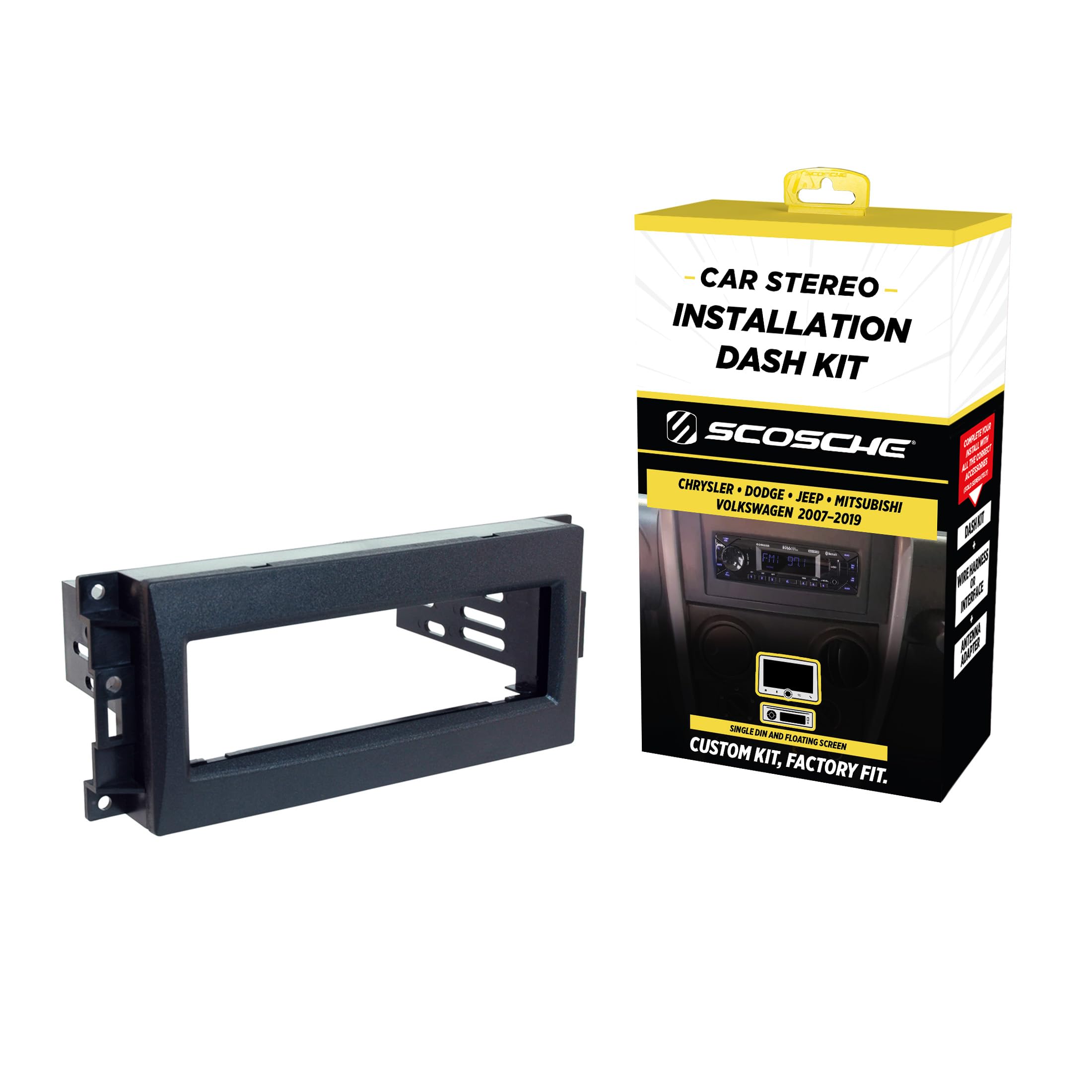 Scosche CR1288B dash-kit front view for Chrysler, Dodge, and Jeep enhances seamless upgrade.