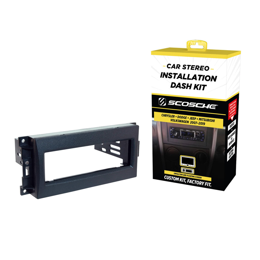 Scosche CR1288B dash-kit front view for Chrysler, Dodge, and Jeep enhances seamless upgrade.