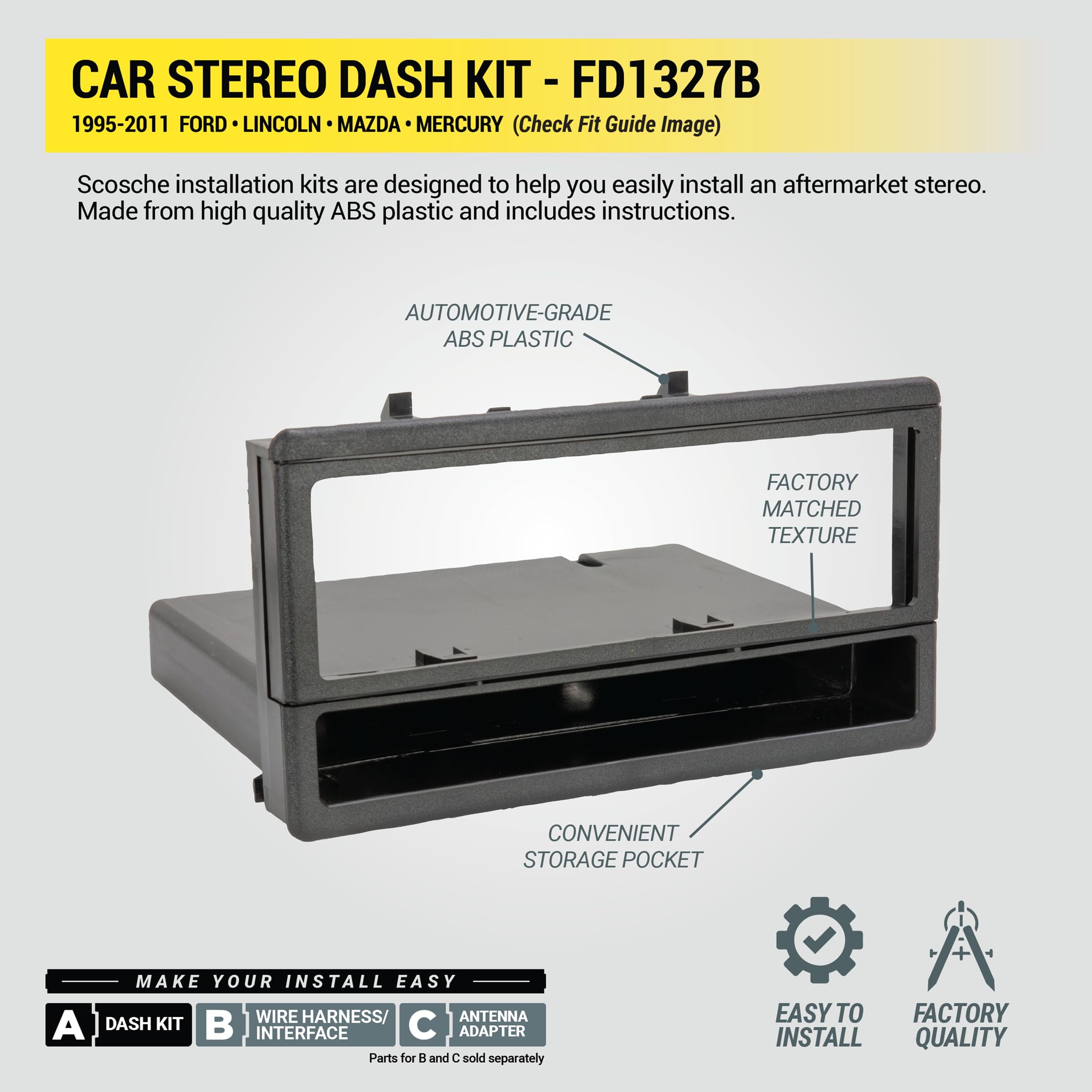 Scosche FD1327B seamless-dashboard design for factory-like appearance