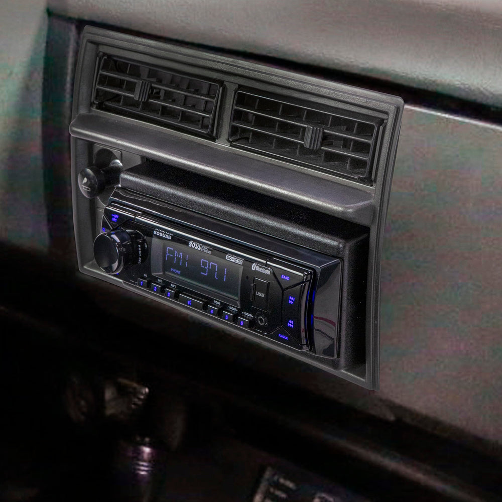 Scosche GM1500B standard DIN cutout 50x180 accommodates many radios.