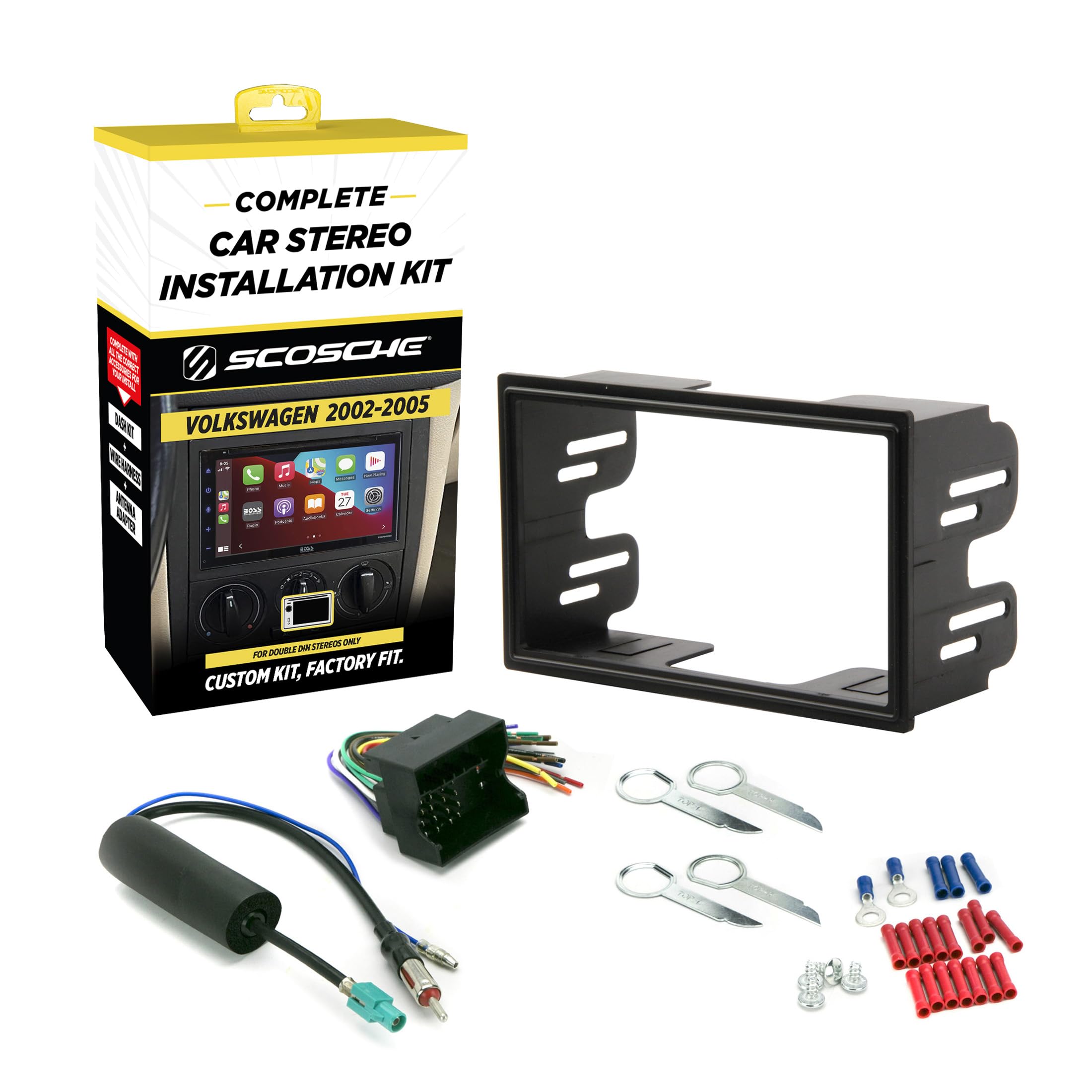 Scosche ICVW5BN dash kit front view ensures secure, factory-like appearance.