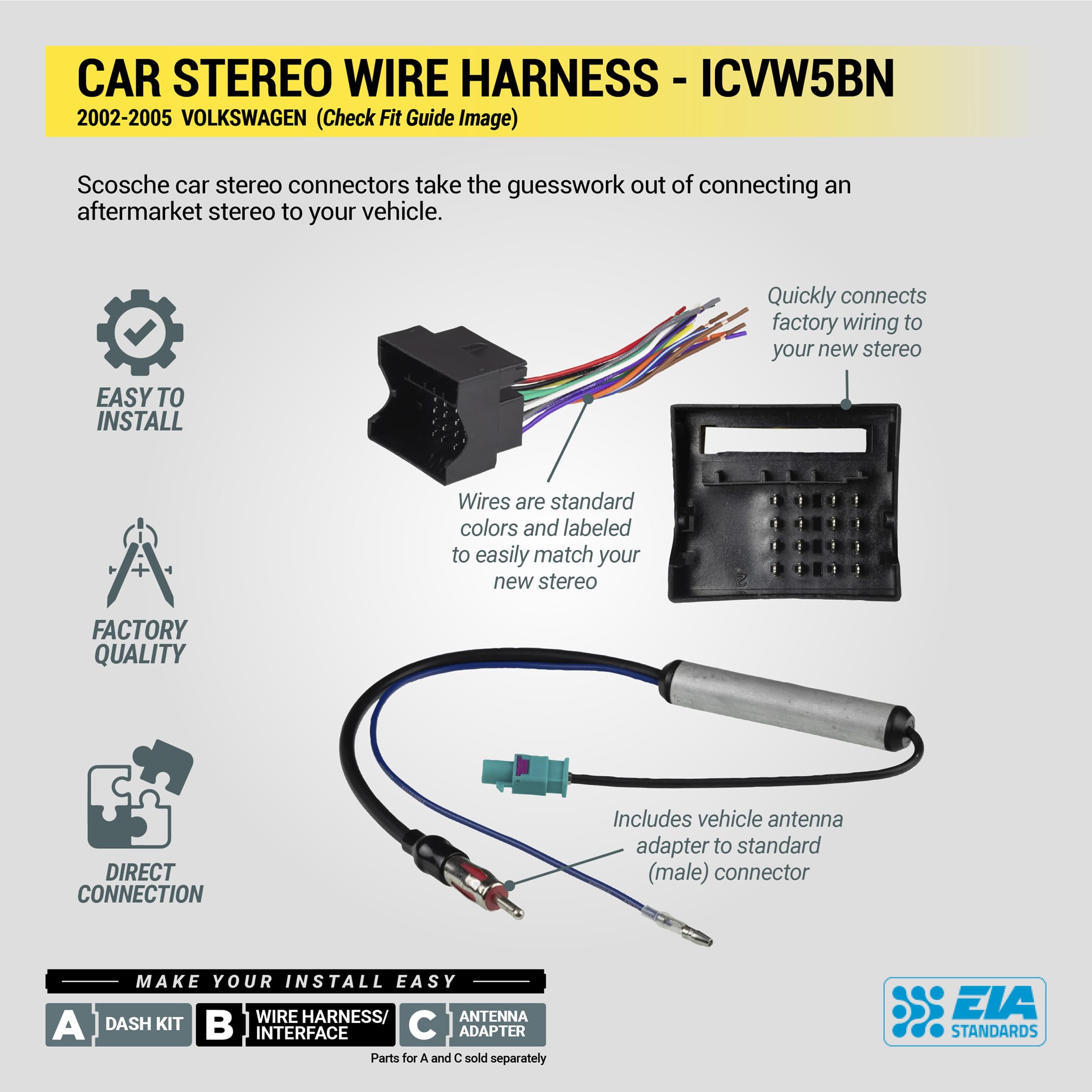 Scosche ICVW5BN installation instructions highlight a DIY-friendly process.