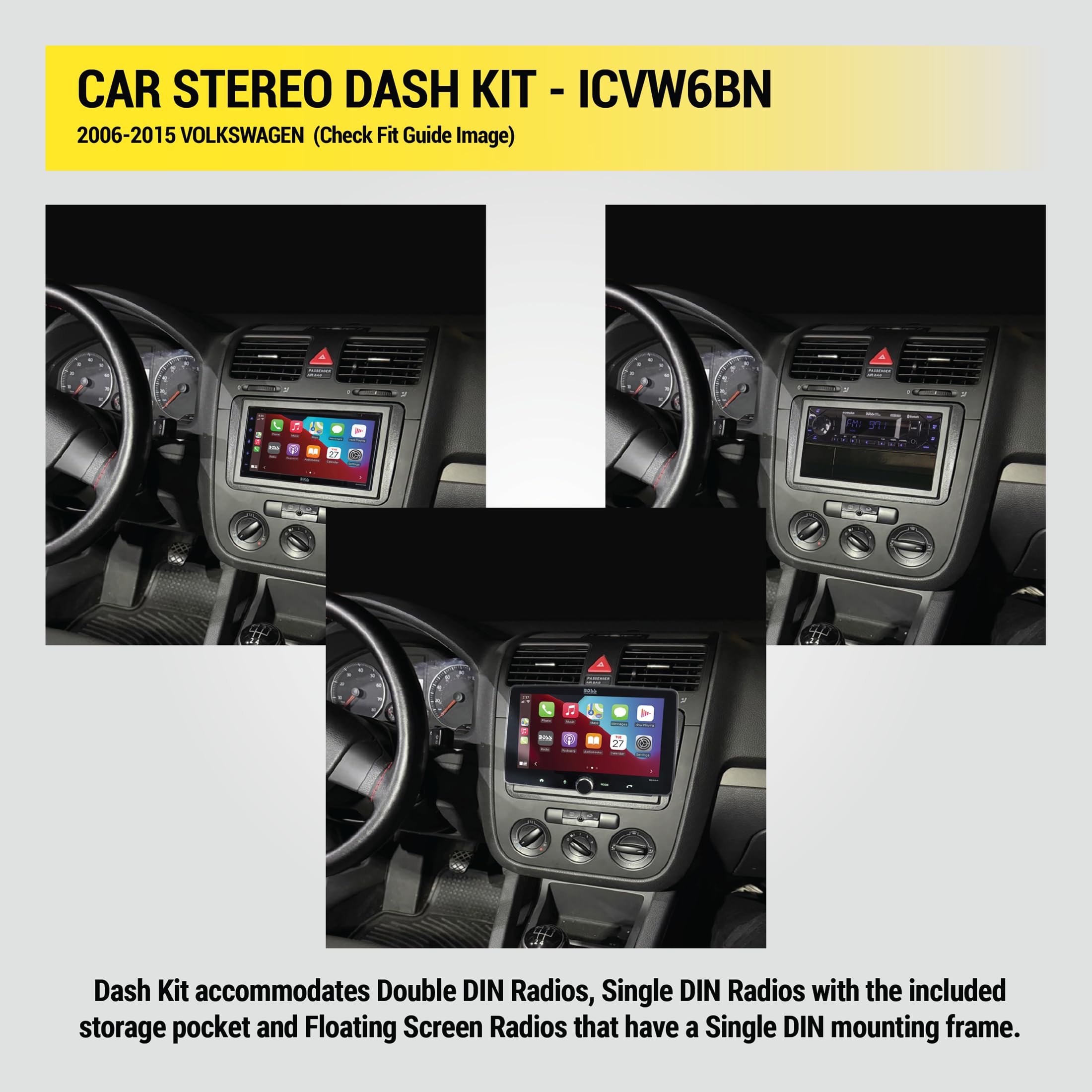Scosche ICVW6BN durable-radio-brackets keep the stereo secure.