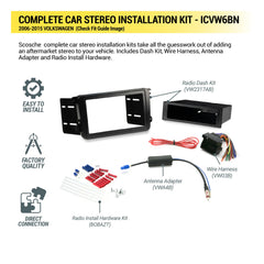Scosche ICVW6BN easy-install-hardware enables quick radio upgrade.
