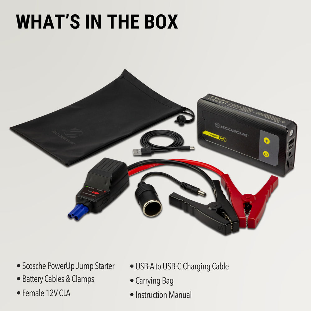 Scosche PBJ2000 jumper cables and clamps included for safe connections