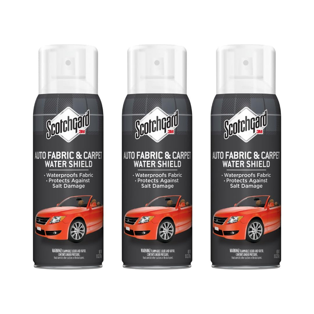 Scotchgard 4104D bottle pouring onto fabric to form a protective barrier against stains