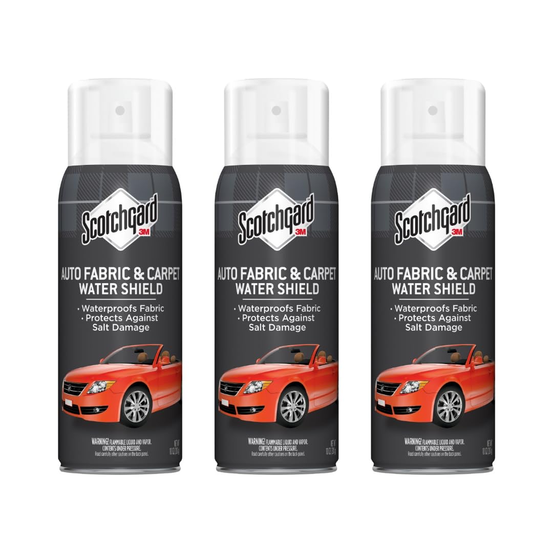 Scotchgard 4104D bottle pouring onto fabric to form a protective barrier against stains