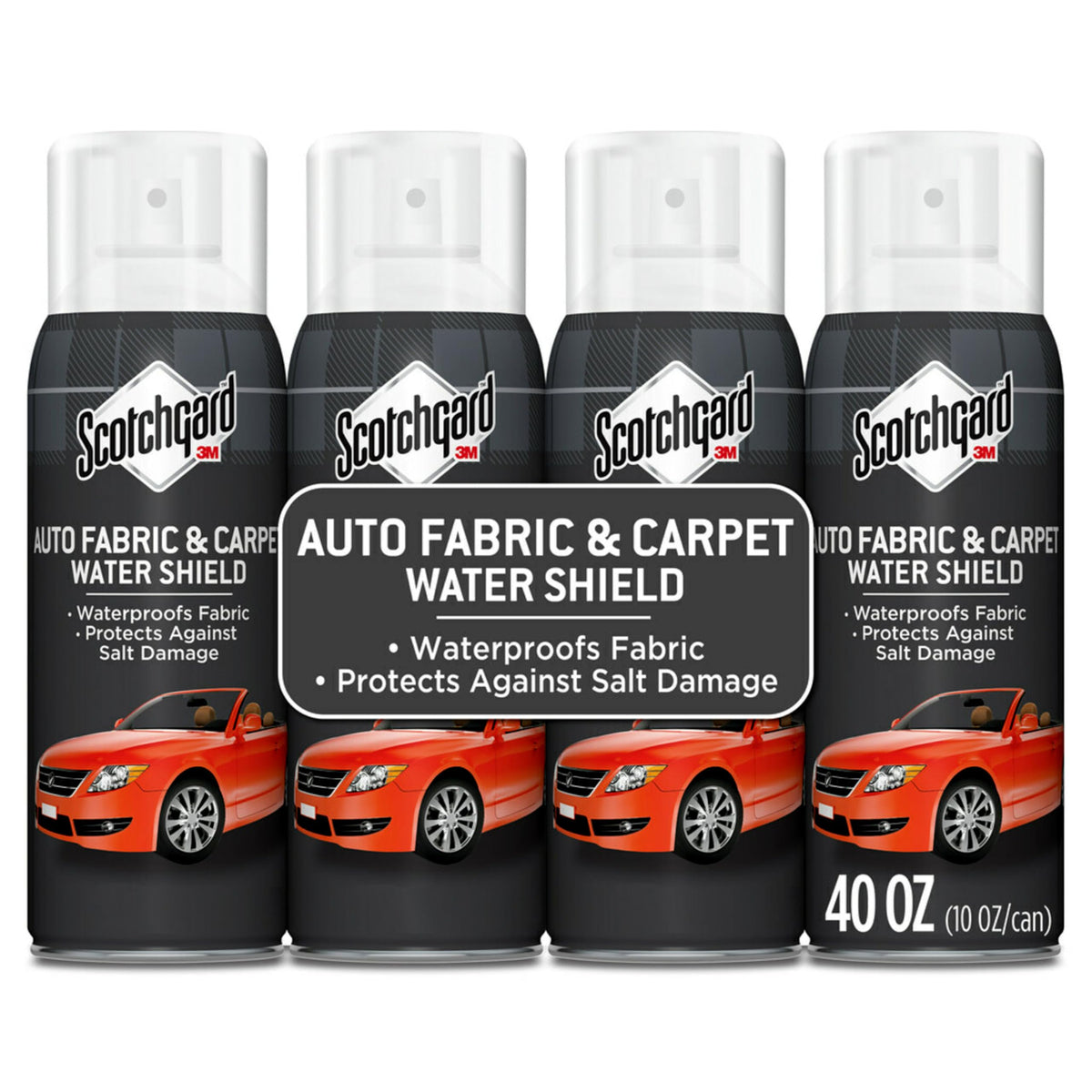 Scotchgard Auto Interior Water Shield bottle protects fabrics in car interiors.