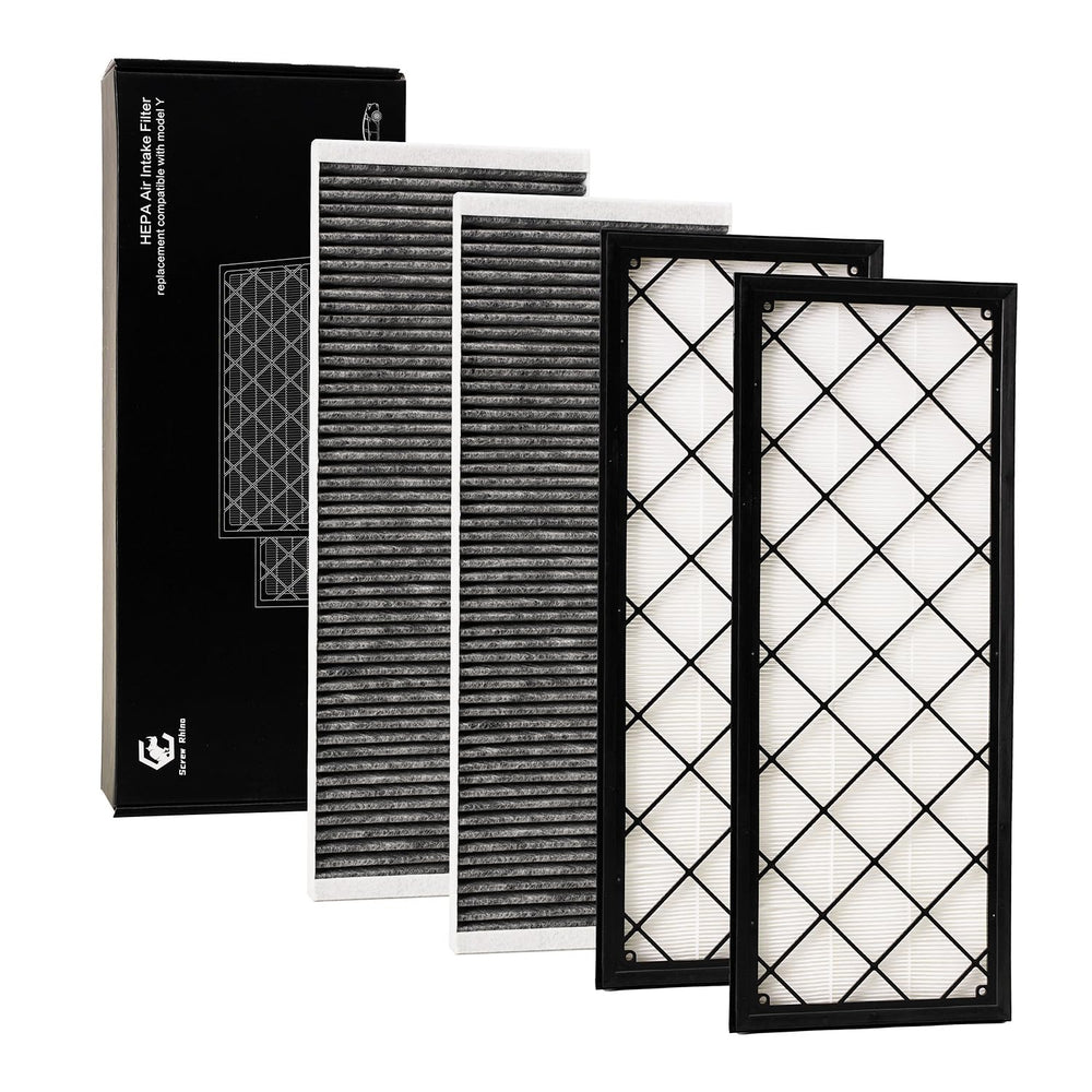 SCREW RHINO HEPA filter for Tesla Model Y front view showing rugged fit and filtration