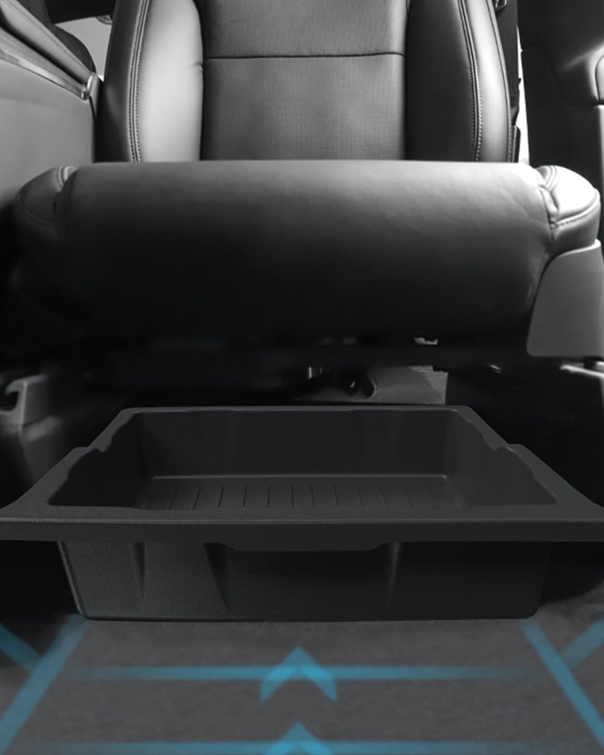 SCREW RHINO under-seat bin storing umbrellas and drinks to prevent spills