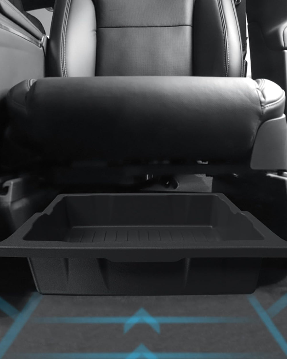 SCREW RHINO under-seat bin storing umbrellas and drinks to prevent spills