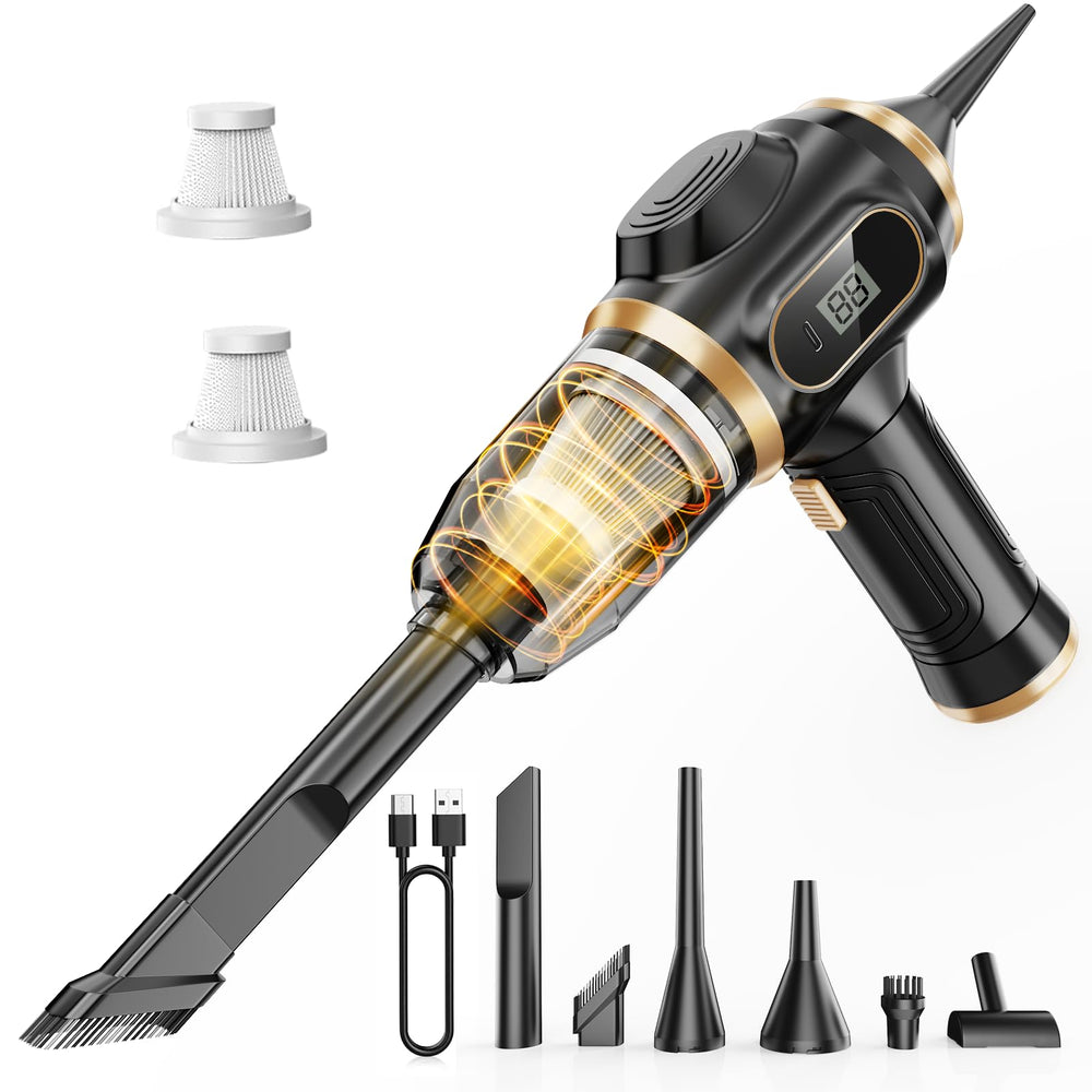 Scstartx portable car vacuum front view shows compact cordless power for car interiors.