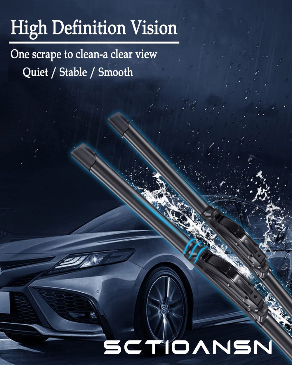 Sctioansn Wiper blades pack 3pcs for front and rear replacement.