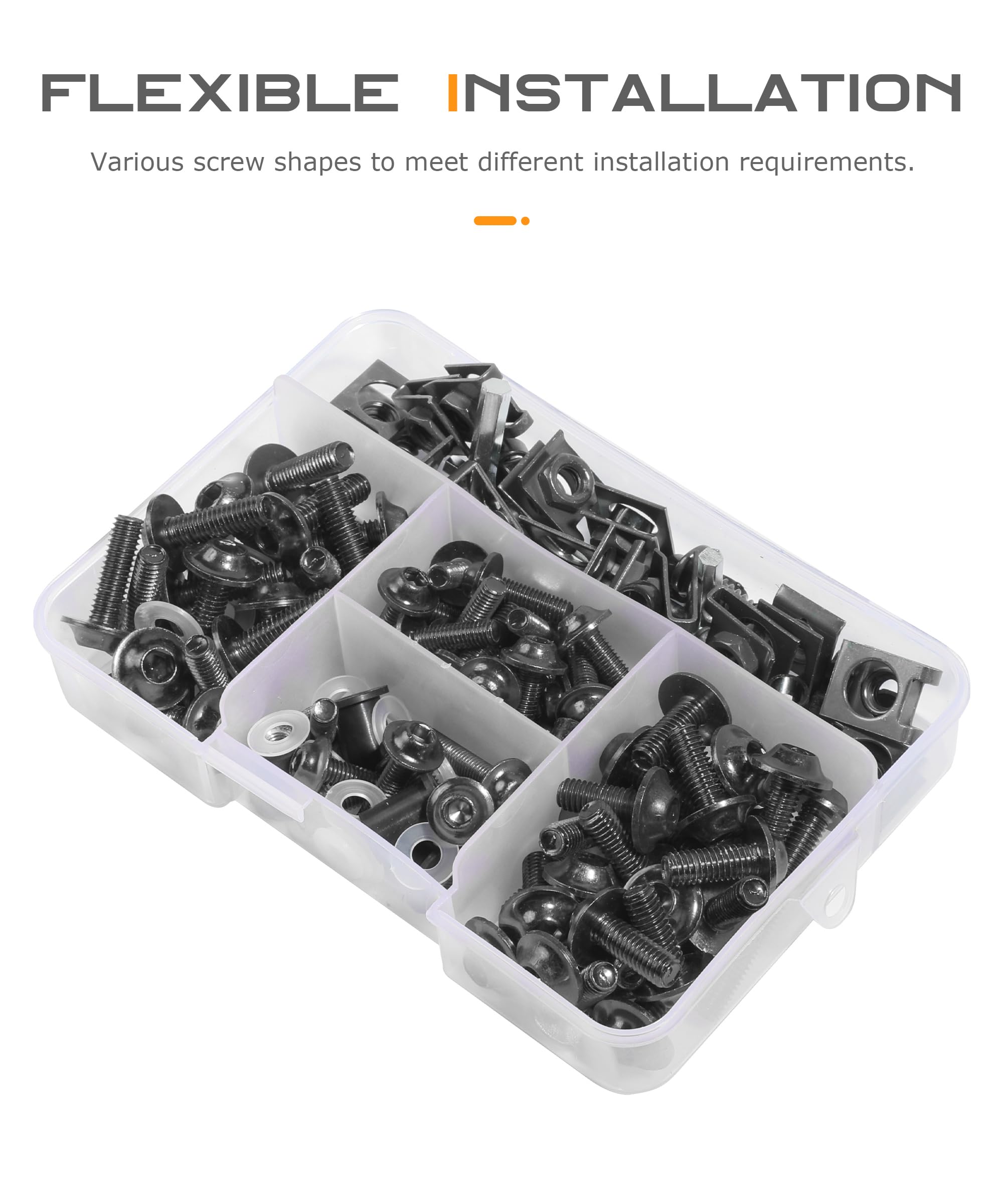 SCUARI nuts, washers, and pillars for flexible fairing assembly.