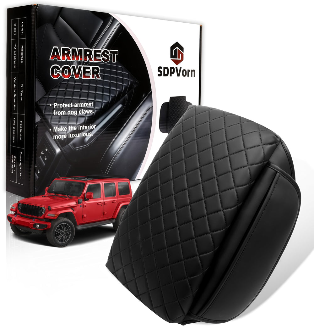 SDPVorn armrest cover on Jeep Wrangler JL center console with protected surface and refined look