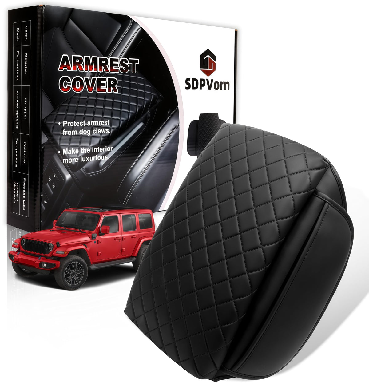 SDPVorn armrest cover on Jeep Wrangler JL center console with protected surface and refined look
