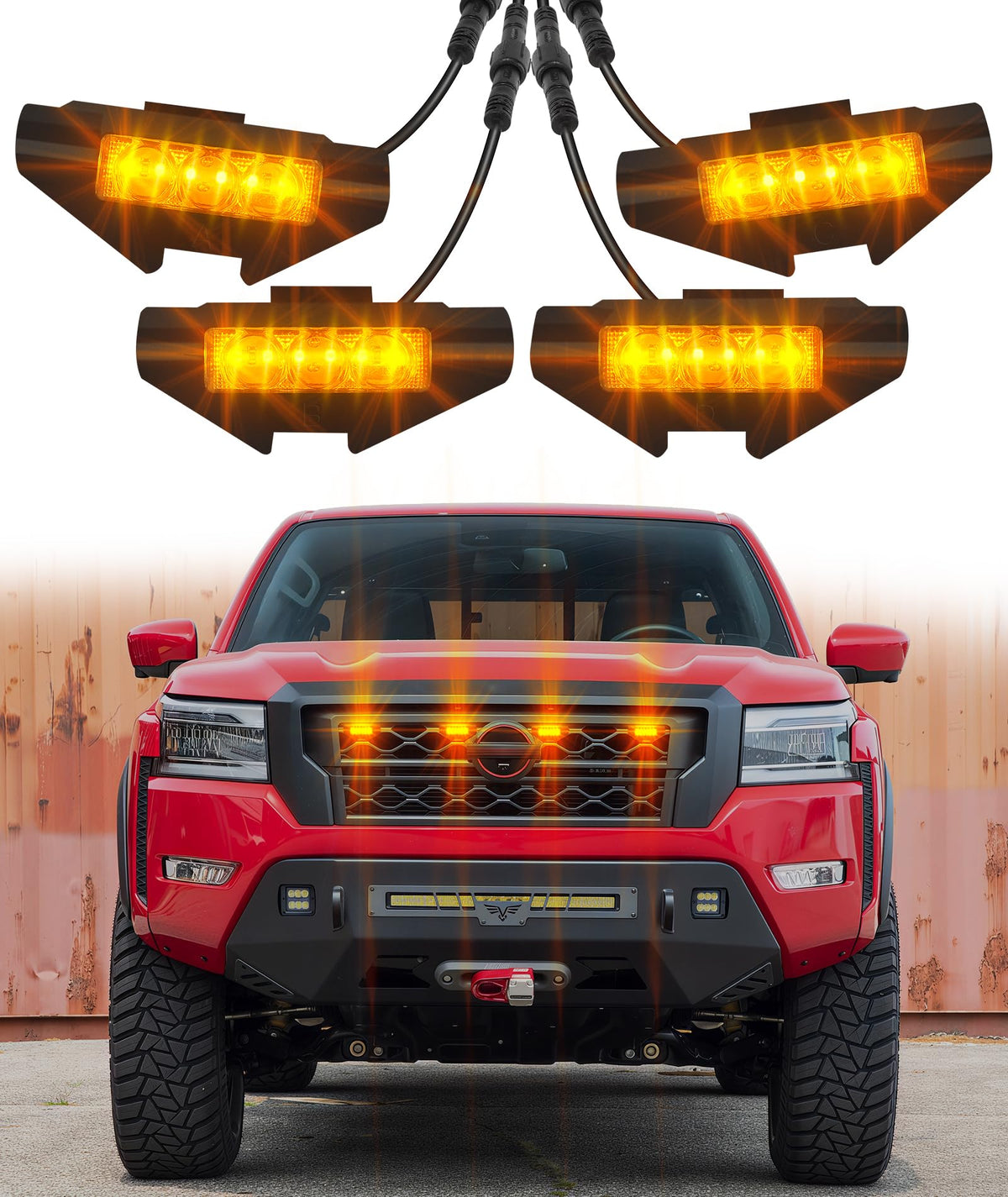 SDPVorn Frontier amber LED grille light front view enhances night visibility.