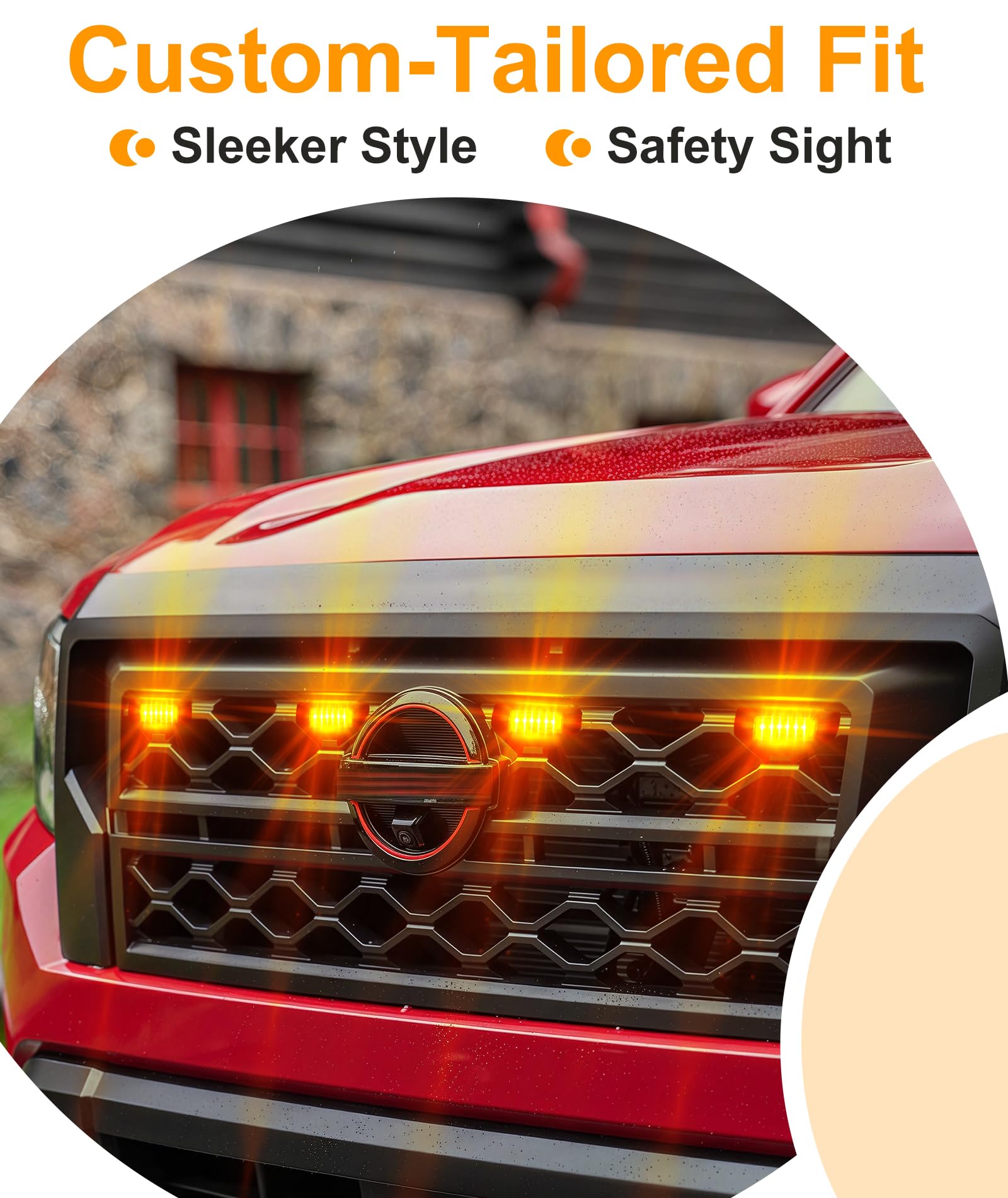 SDPVorn Frontier amber LED grille light installation and snap-in design detail.