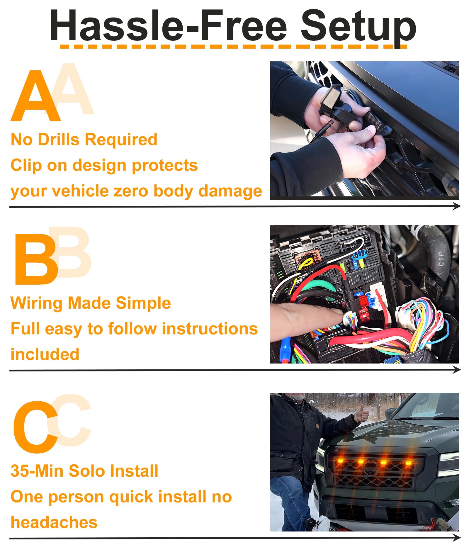 SDPVorn Frontier amber LED grille light wiring harness included for easy setup.