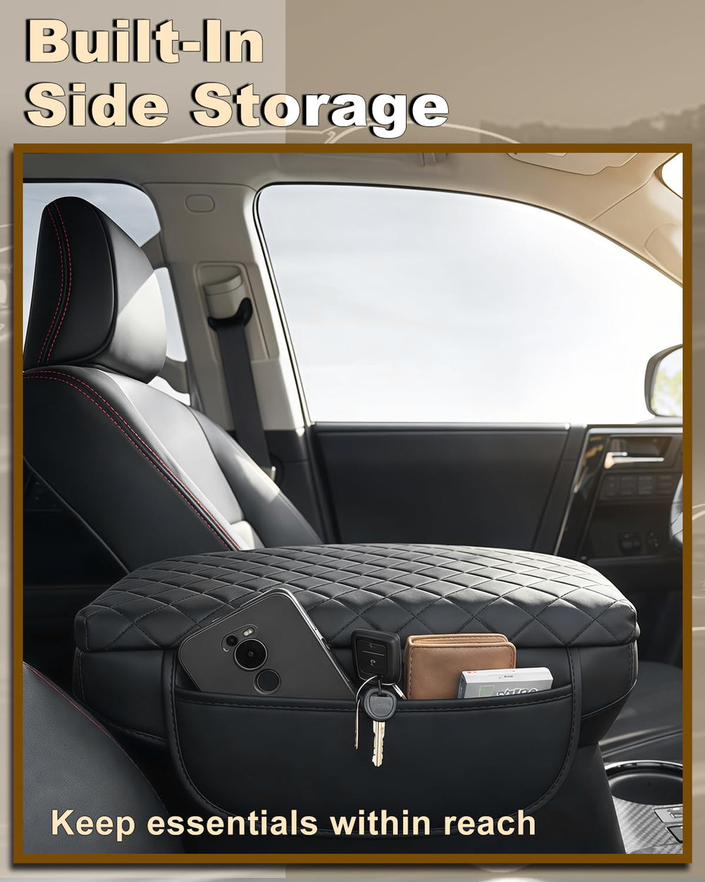 Non-slip backing with elastic straps securely holds the armrest cover