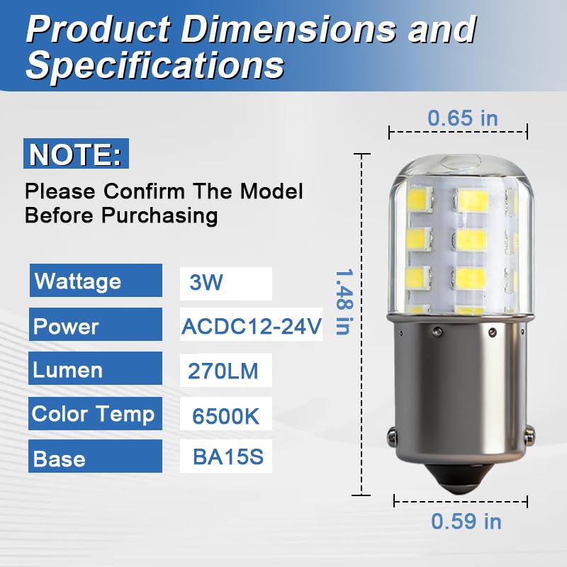 SDRZJX BA15S LED bulbs side view highlighting flicker-free performance
